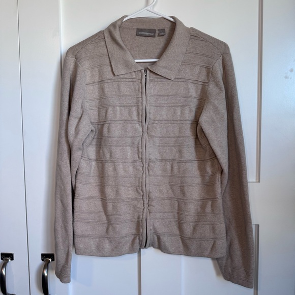 croft & barrow Sweaters - Croft & Barrow Beige Women's Full Zipper Cardigan‎ Sz Large 100% Cotton Collared